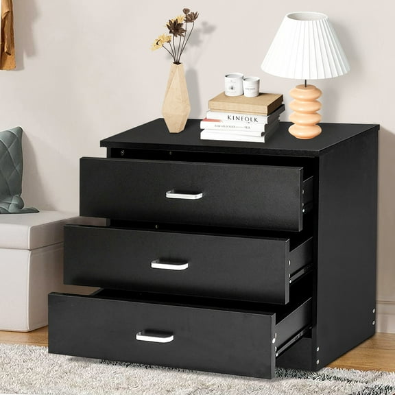 3 Drawer Dresser, UHOMEPRO Modern Chest of Drawers for Bedroom, Night Stand Wood Storage Cabinet Dresser Organizer Unit with Handle for Living Room, Closet, Hallway, Small Space, Black