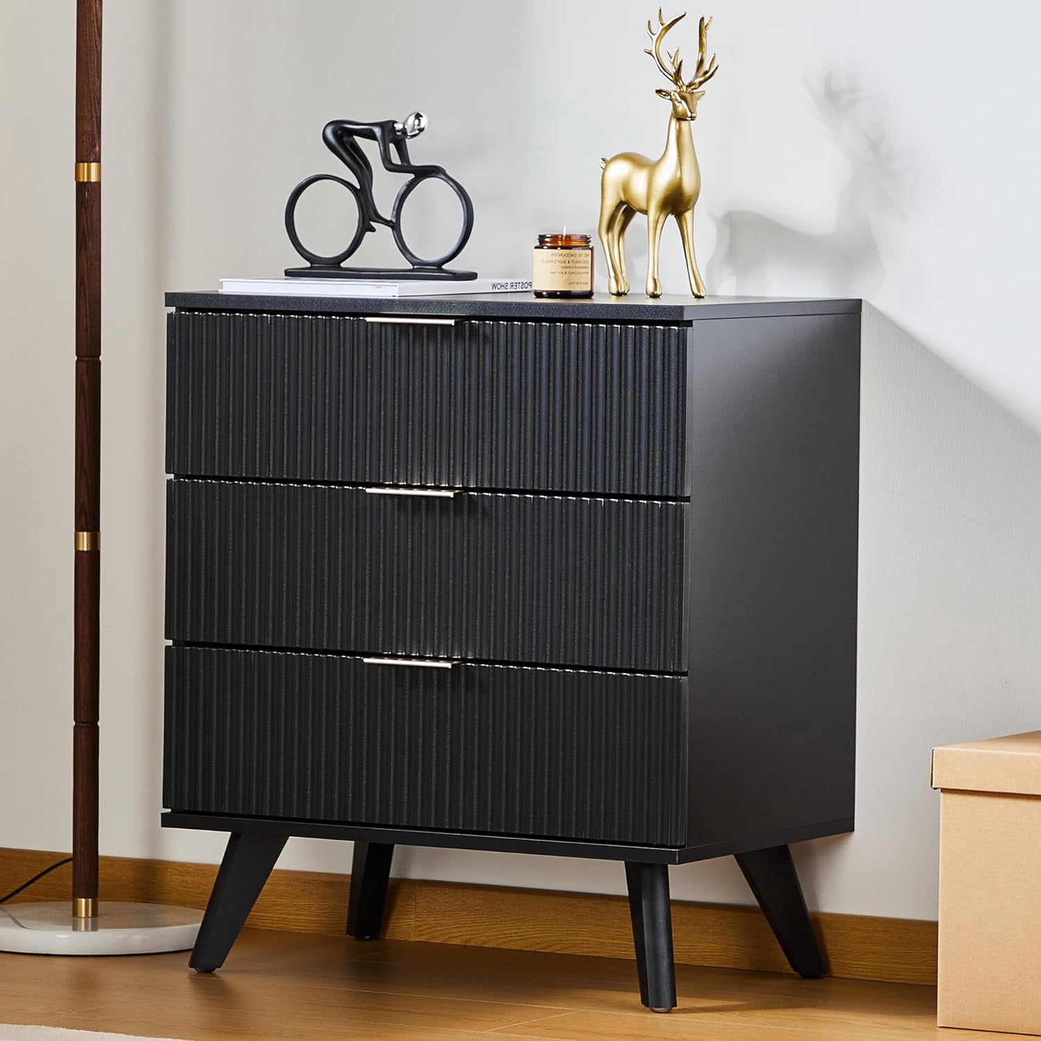 3 Drawer Dresser with Waveform Panel, Modern Closet Dressers Chest of ...
