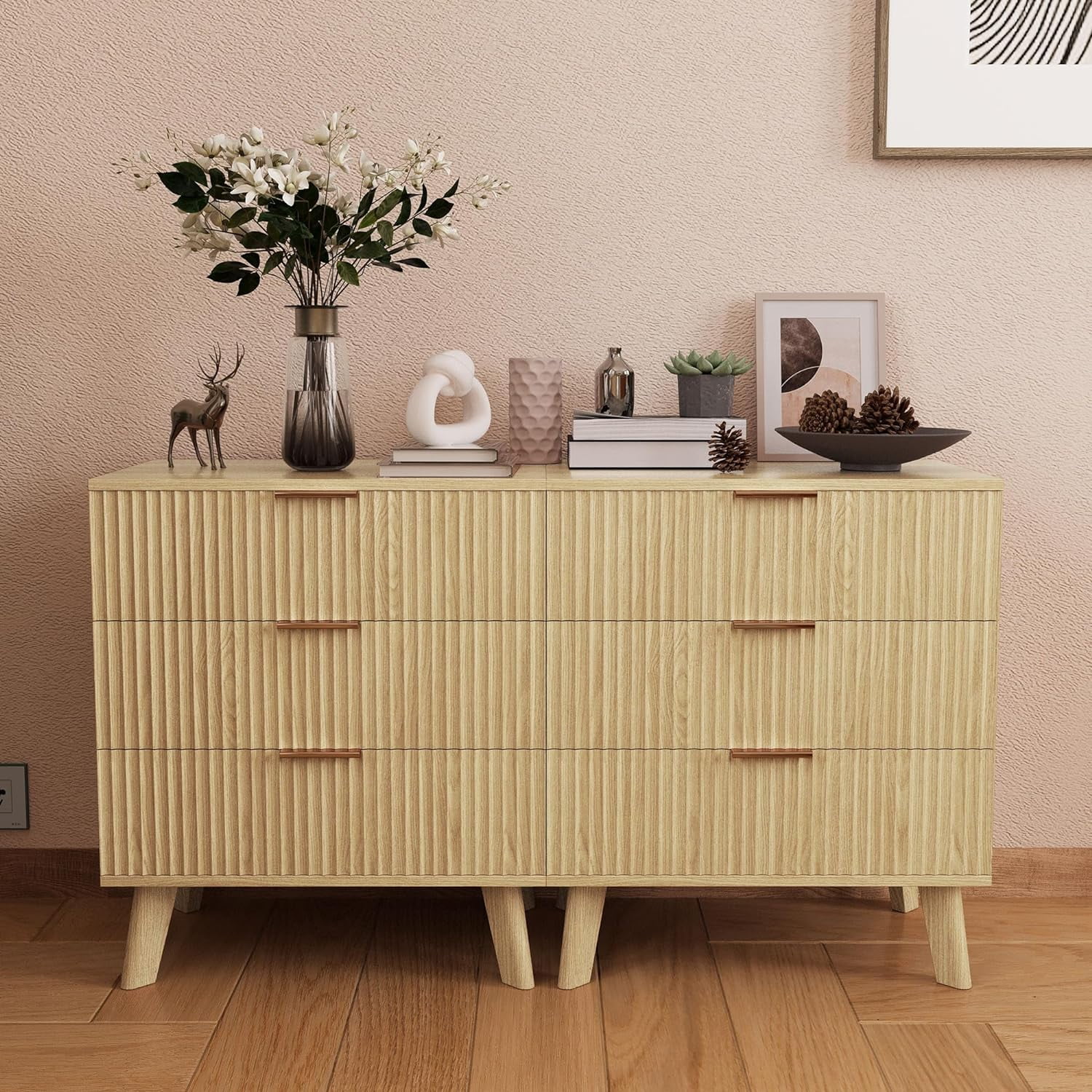 3 Drawer Dresser with Waveform Panel, Modern Closet Dressers Chest of ...