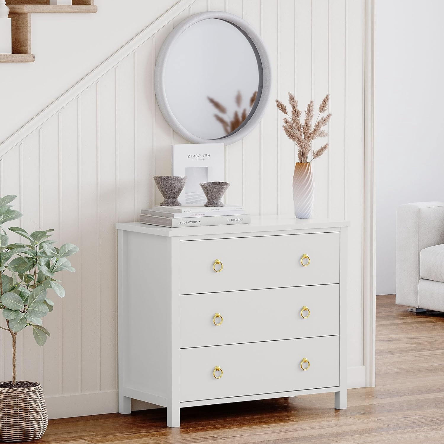 3 Drawer Dresser for Bedroom, 31.5 Inch Wide Chest of Drawers, Tall Freestanding Storage Cabinet & Clothes Organizer for Living Room, Hallway, White