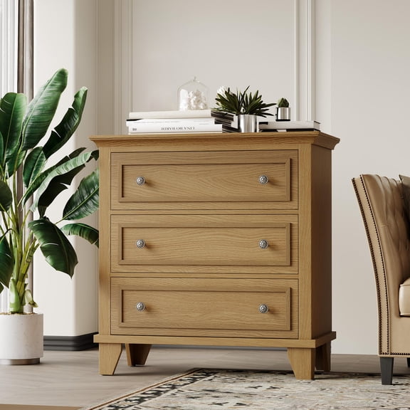 3 Drawer Dresser for Bedroom, 32"W Wooden Chest of Drawers, Small Dresser Nightstand, Clothes Storage Organizer for Bedroom, Brown