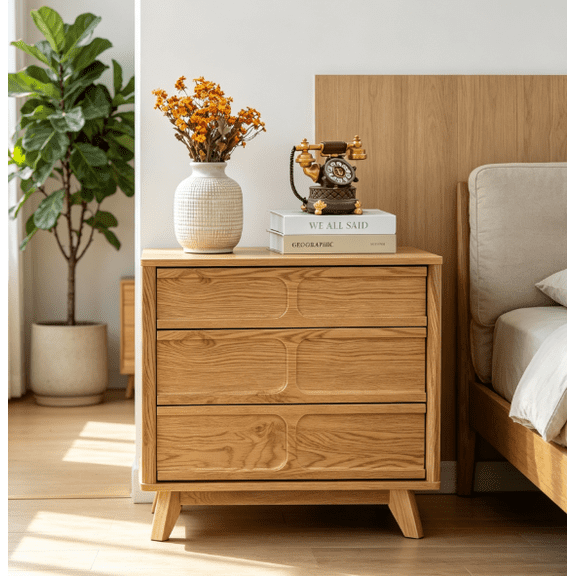 3-Drawer Dresser for Bedroom, Mid Century Modern Chest of Drawers, Wood Wide Nightstand with 3 Drawers for Bedroom Living Room