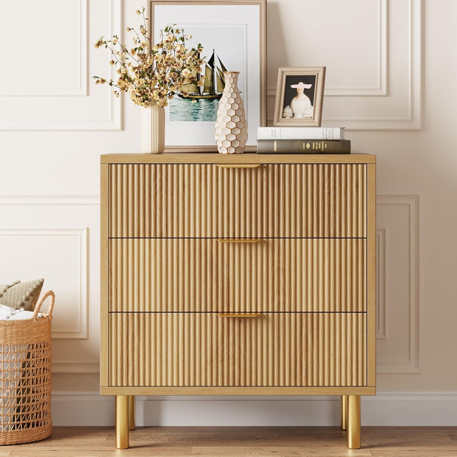 modern dresser small 3 Drawer Dresser for Bedroom,Modern Vertical Dresser Drawers Wood Organizer  with Metal Handle for Entryway Small Spaces