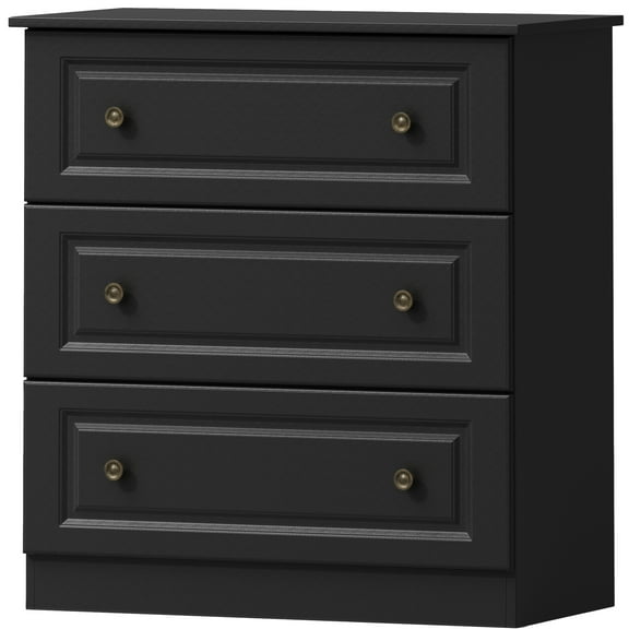 3 Drawer Dresser for Bedroom, Black Wood Dressers and Chests of Drawers, Wooden Table Top Storage Dresser for Living Room, Hallway, Enterway, Dressing Room