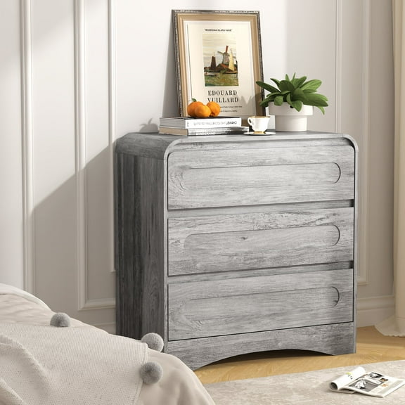 3 Drawer Dressers for Bedroom, 32" Wide Wood Storage Dresser Chest of Drawers Organizer, Modern Dresser & Chest of Drawers, Large Dressers with 3 Drawers for Bedroom Living Room Hallway Closet, Grey