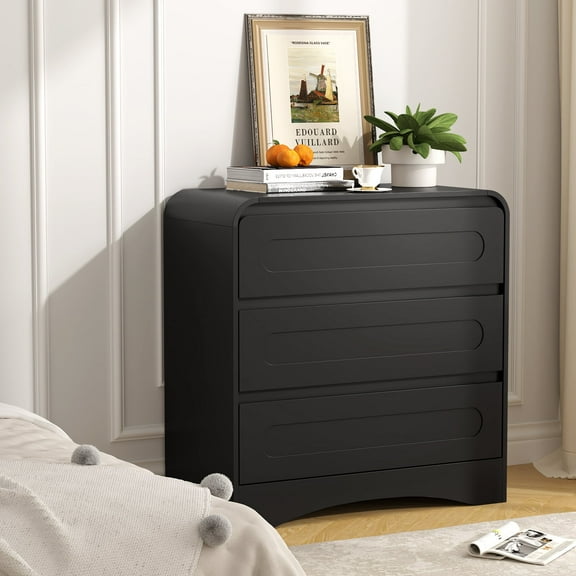 3 Drawer Dressers for Bedroom, 32" Wide Wood Storage Dresser Chest of Drawers Organizer, Modern Dresser & Chest of Drawers, Large Dressers with 3 Drawers for Bedroom Living Room Hallway Closet, Black