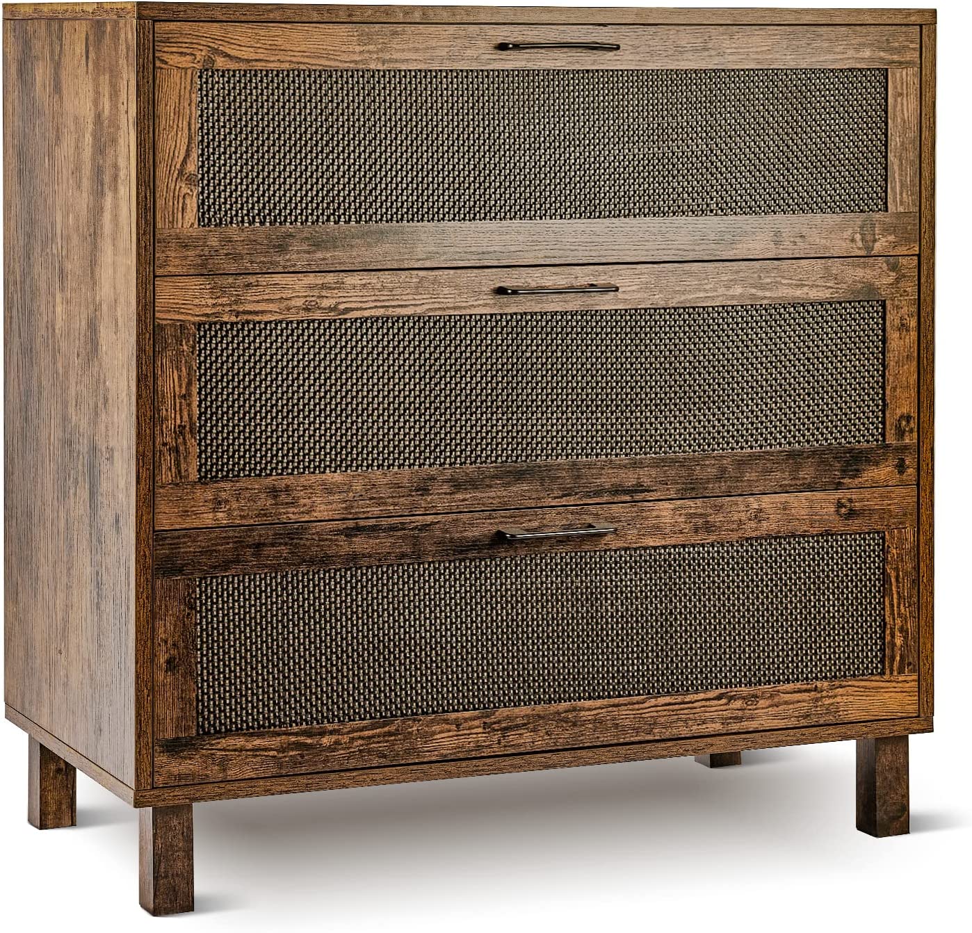 3 Drawer Dressers, Rattan Dresser for Bedroom, Rattan Chest of Drawers, Rustic Brown Table