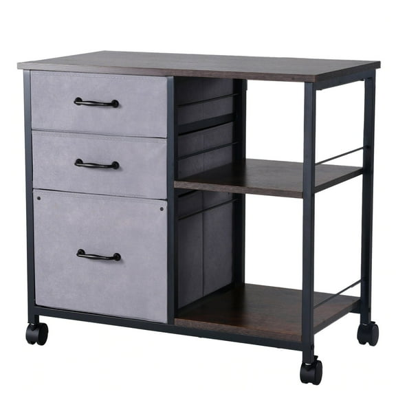 3-Drawer Fabric & 2-Shelf Open Storage Mobile Cabinet in Brown  Rolling Metal Organizer