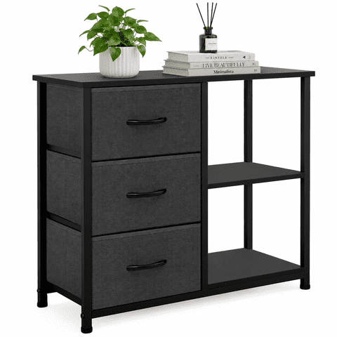 ACCVER 3-Drawer Fabric Dresser with Shelves, Closet and Chest for Bedroom, Clothes Storage Organizer, for Living Room, Apartment, Dark Grey