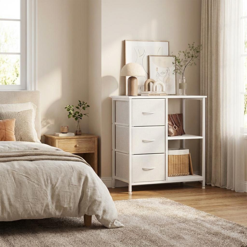3 Drawer Fabric File Cabinet with 2 Open Storage Shelves, No Assembly ...
