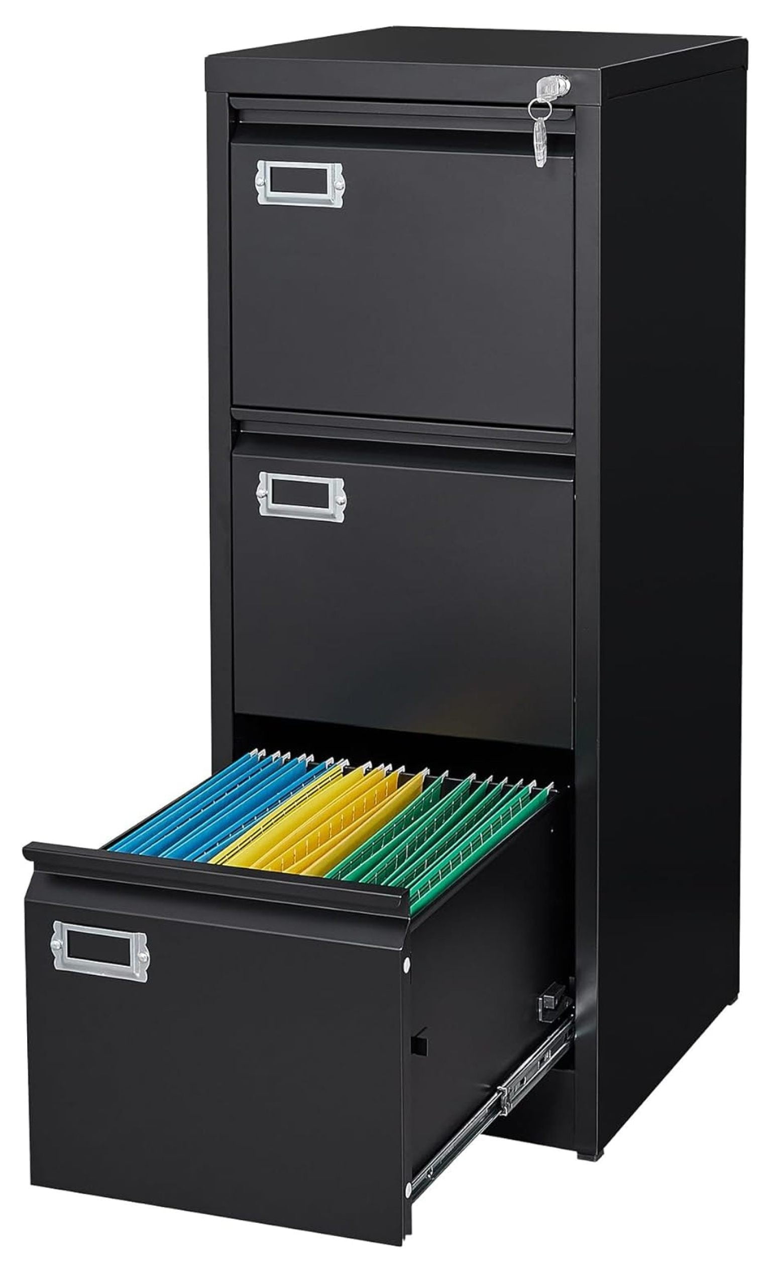Black Metal 3-Drawer Lockable Vertical Filing Cabinet