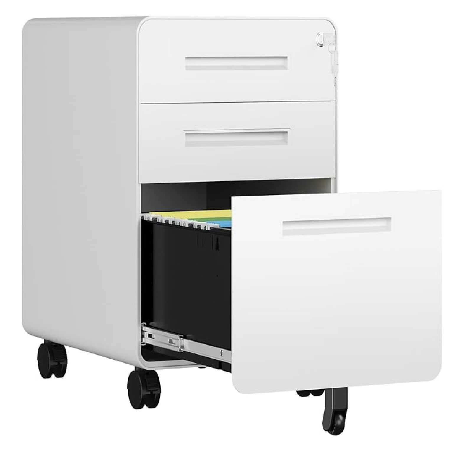 3 Drawer File Cabinet, Fully Assembled Mobile File Cabinets with Lock ...