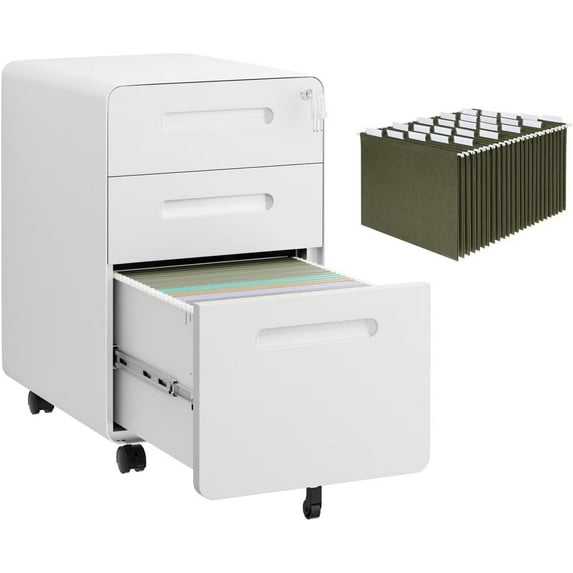 3 Drawer File Cabinet with Lock and 4 Keys, Mobile Metal Filing Cabinet, File Cabinets for Home Office, Under Desk, Pre-Assembly, File Drawer, Letter/Legal/A4 Hanging File Folders