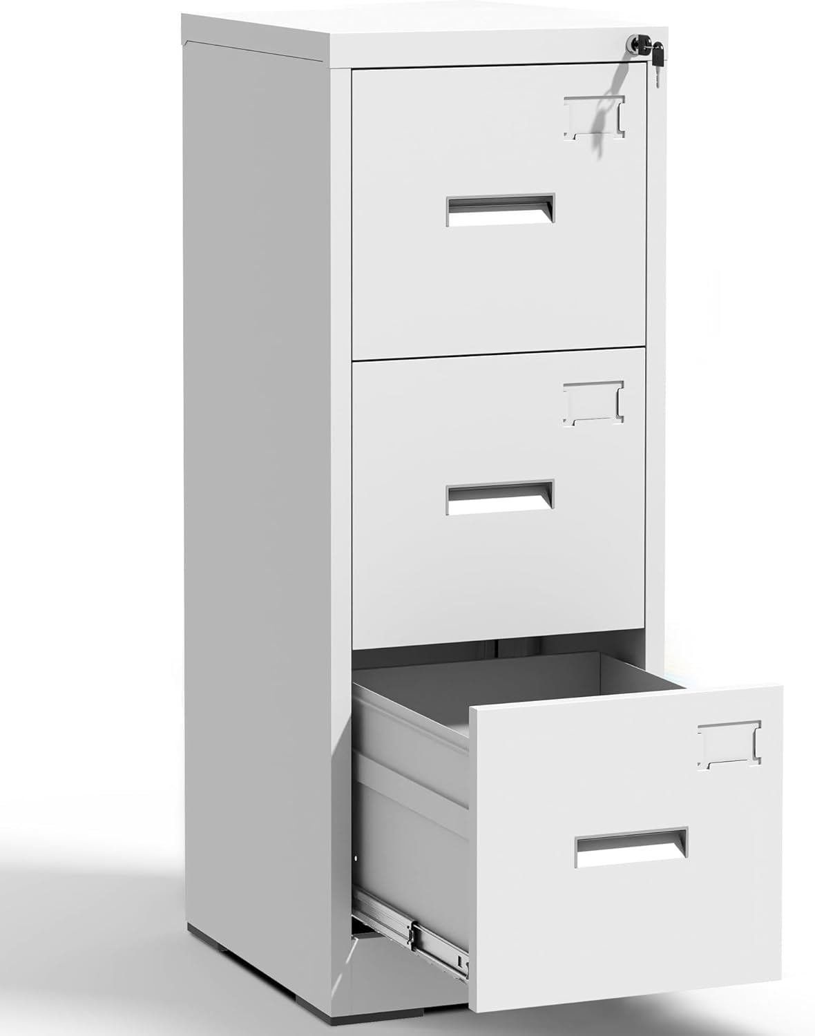 3 Drawer File Cabinet with Lock and Card Slot, Metal Vertical Filing ...