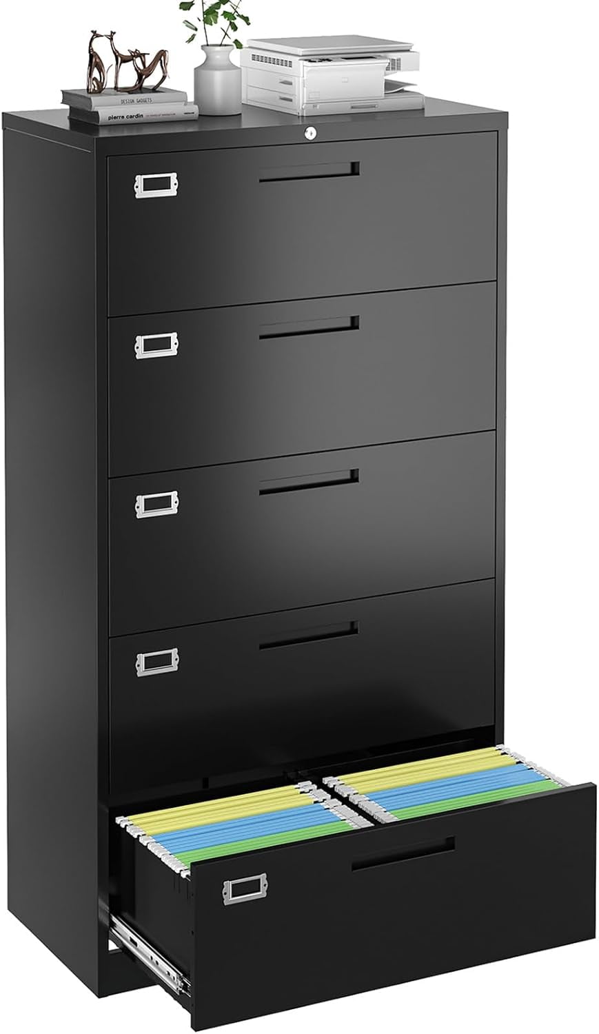 Black Metal 3-Drawer Lockable Lateral Filing Cabinet