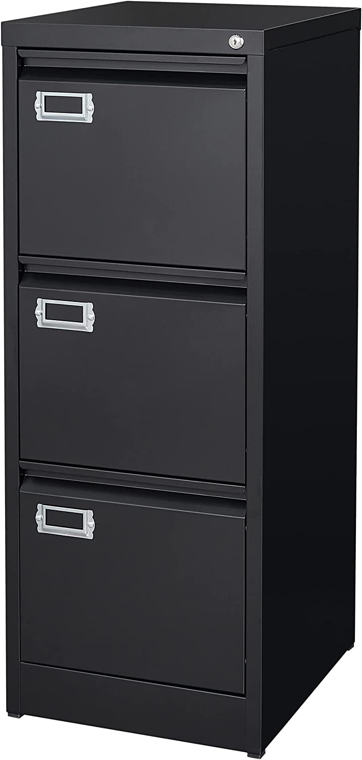 Black Metal 3-Drawer Lockable Vertical Filing Cabinet