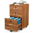 thumbnail image 1 of 3-Drawer File Cabinet with Lock, Wood Rolling Filing Cabinets for Home Office, Mobile Printer Stand, Under Desk File Organizer for Letter Sized Files, 26" H(Caster Included), Walnut, 1 of 9