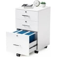 thumbnail image 1 of 3-Drawer File Cabinet with Lock, Wood Rolling Filing Cabinets for Home Office, Mobile Printer Stand, Under Desk File Organizer for Letter Sized Files, 26" H(Caster Included), White, 1 of 8