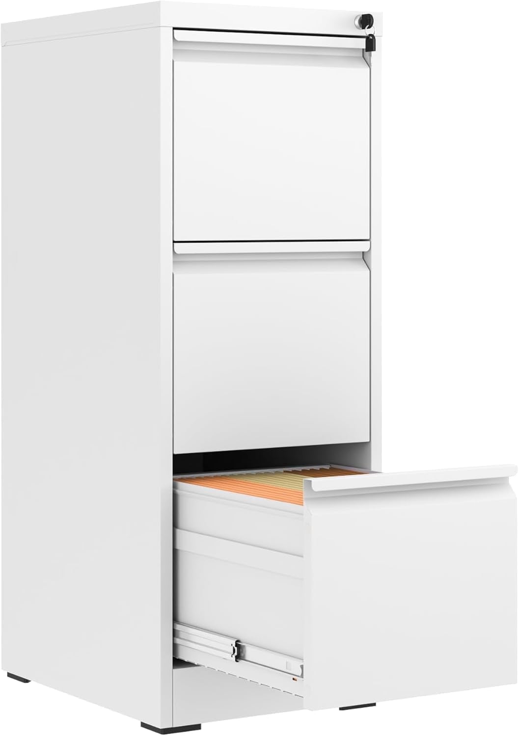 BIZOEIRON 3 Drawer Metal File Cabinet with Lock, Vertical Filing Cabinet for Hanging Legal/Letter Size Files, White