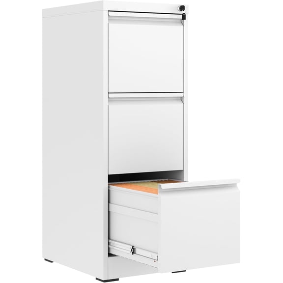 BIZOEIRON 3 Drawer Metal File Cabinet with Lock, Vertical Filing Cabinet for Hanging Legal/Letter Size Files, White