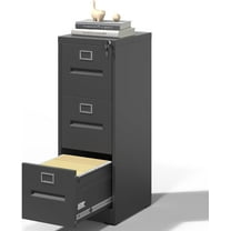 3 Drawer File Cabinet, Metal File Cabinet with Lock, Vertical File Cabinet for Home Office,Heavy Duty Metal Storage Cabinet for A4/Letter/Legal Size File,Assembly Required(Black)