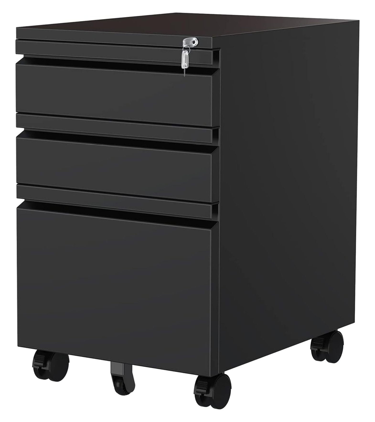 Matte Black Mobile 3-Drawer Lockable Filing Cabinet