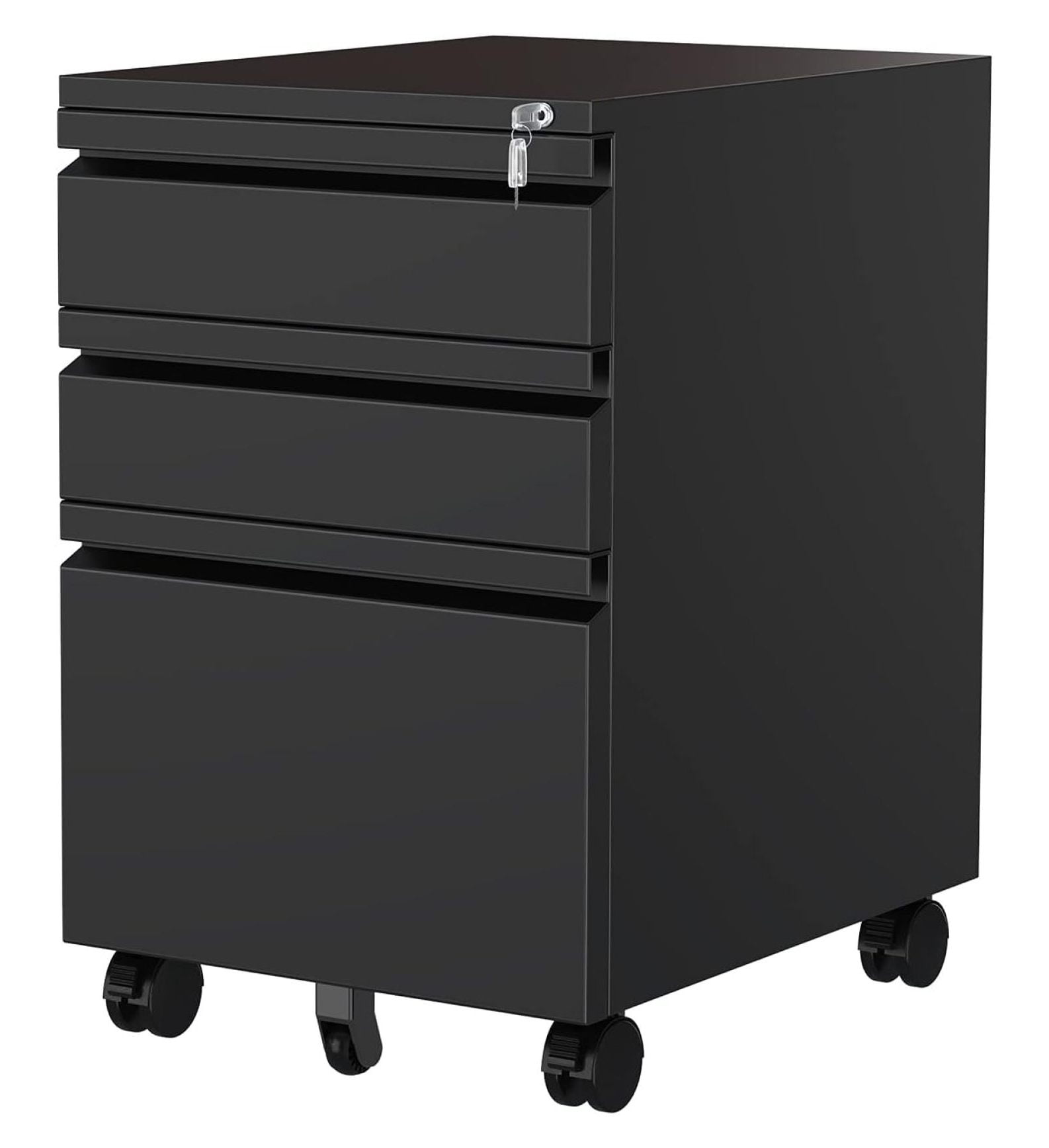 Matte Black Mobile 3-Drawer Lockable Filing Cabinet