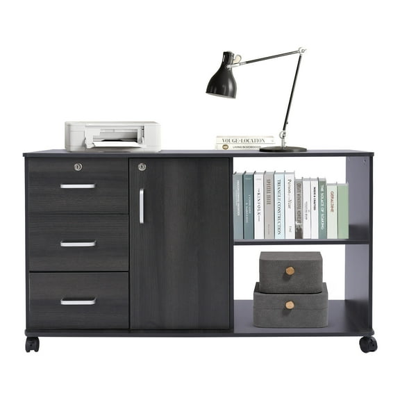 3 Drawer File Cabinet, Mobile Printer Stand, Locking Filing Cabinet, Black