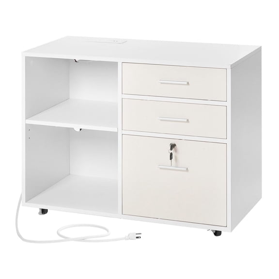 3 Drawer File Cabinet, Mobile Wooden Filing Cabinet with Light Strip, Lockable Office Storage