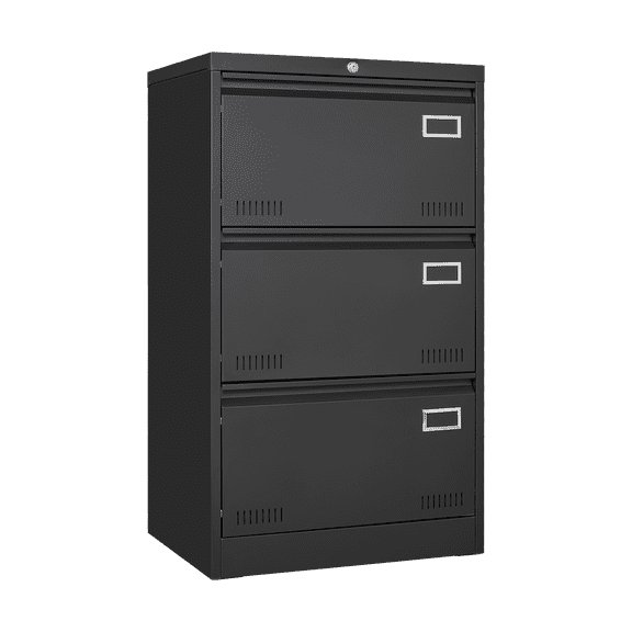 3 Drawer File Cabinet, Office Vertical Files Cabinet with Lock, Heavy Duty Metal File Cabinet for Home, Office, Legal, Letter, A4, Black