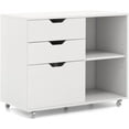 thumbnail image 1 of 3-Drawer File Cabinet, Rolling Lateral Filing Cabinet with Open Storage Shelves, Under Desk Storage Organizer Fits Legal/A4/Letter Size Files, Wood Mobile Printer Stand for Home Office (White), 1 of 18