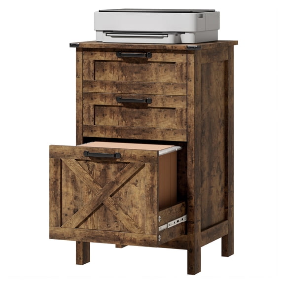 3-Drawer File Cabinet, Rustic Farmhouse Storage, A4/Letter Size, Office Printer Stand