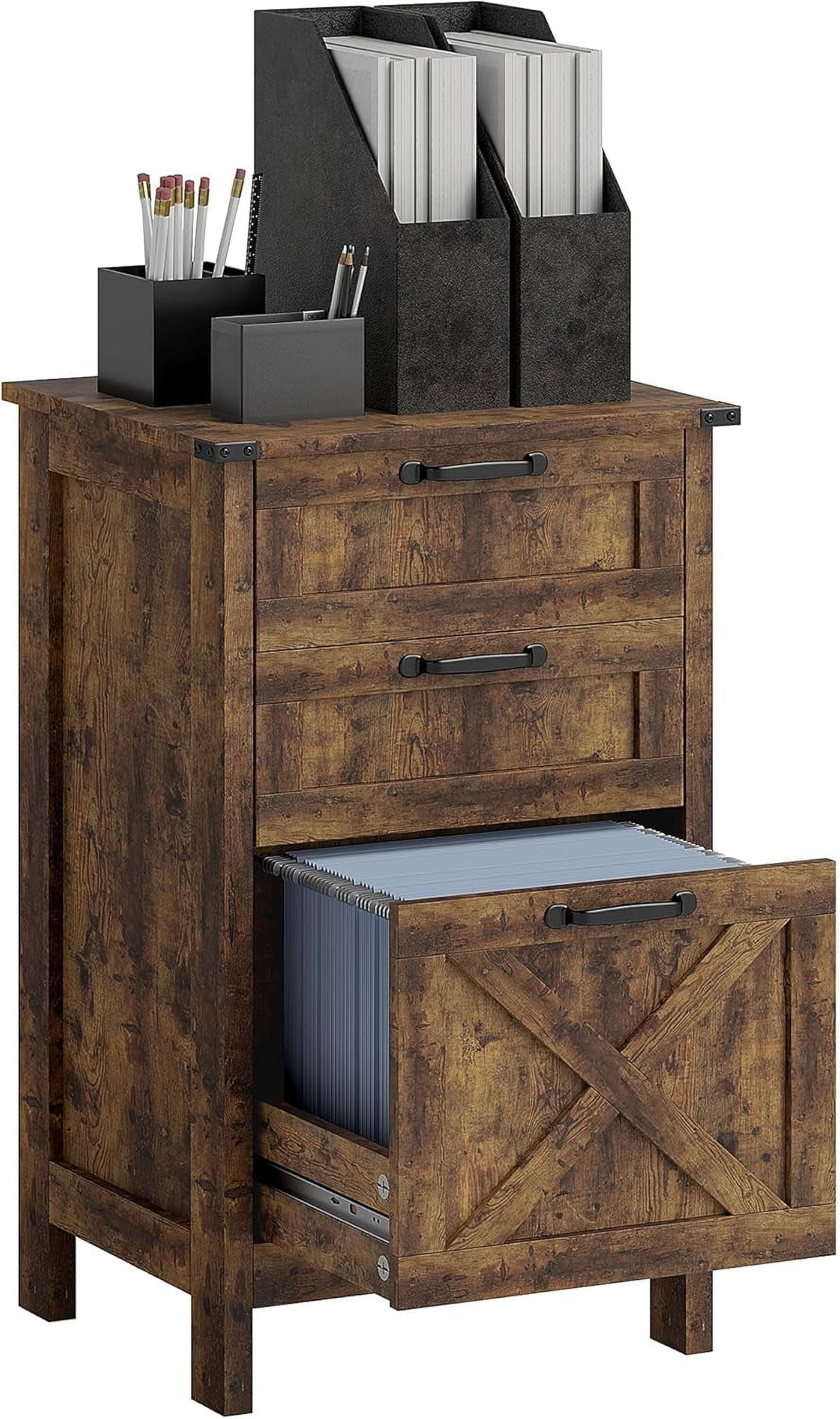 3 Drawer File Cabinet with Silent Slides, Vertical Filing Cabinet for Hanging A4/Letter Size, Rustic Farmhouse Printer Stand with Storage for Home Office, Rustic Brown