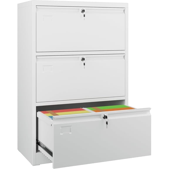 3 Drawer File Cabinet, Wide Metal Filing Cabinet, Official Storage File Cabinet for Letter/Legal/A4 Size, Assembly Required