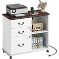 thumbnail image 1 of 3 Drawer File Cabinet with Charging Station & Lock, Vintage Wood Filing Cabinets for Home Office, Mobile Printer Stand for Office Storage,White, 1 of 7