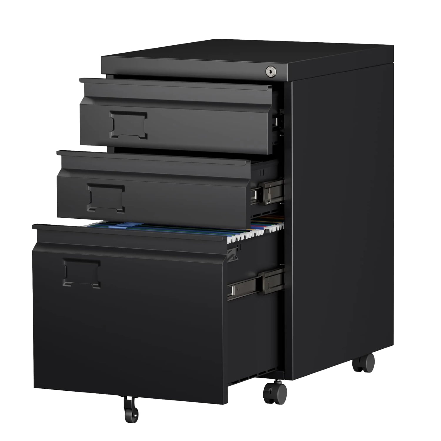 3 Drawer File Cabinet with Lock, Heavy Duty Metal Mobile Filing Cabinet for Home Office, Under Desk Storage with Name Holder, Fits Legal/Letter/A4