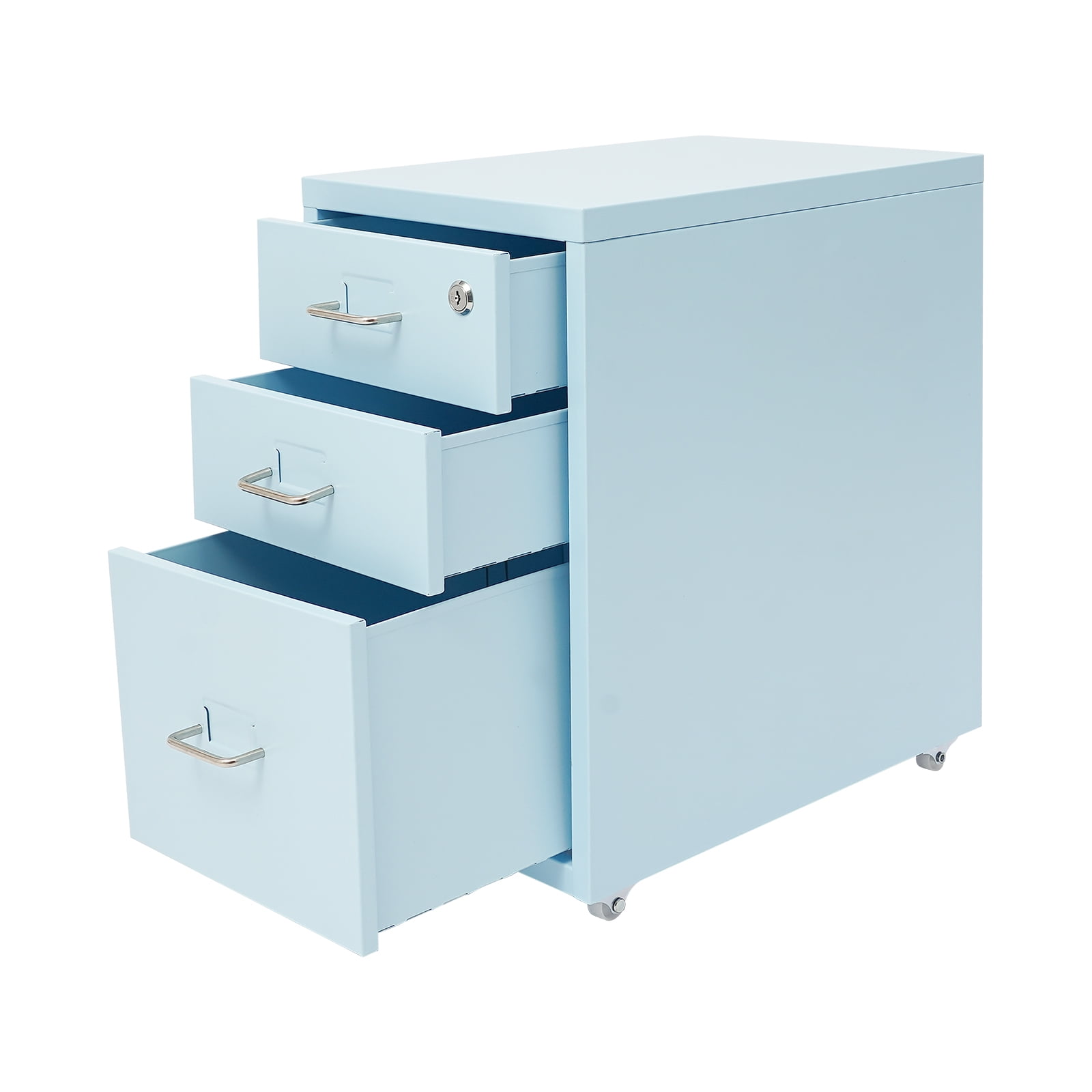 3 Drawer File Cabinet with Lock, Rolling Metal Filing Cabinet for Home and Office, 3 Drawer Storage Dresser with Wheels