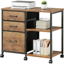 3 Drawer File Cabinet with Wheels Rolling Printer Stand with Open Storage Shelf Fabric Lateral Filing Cabinet for Home Office,Rustic Brown2