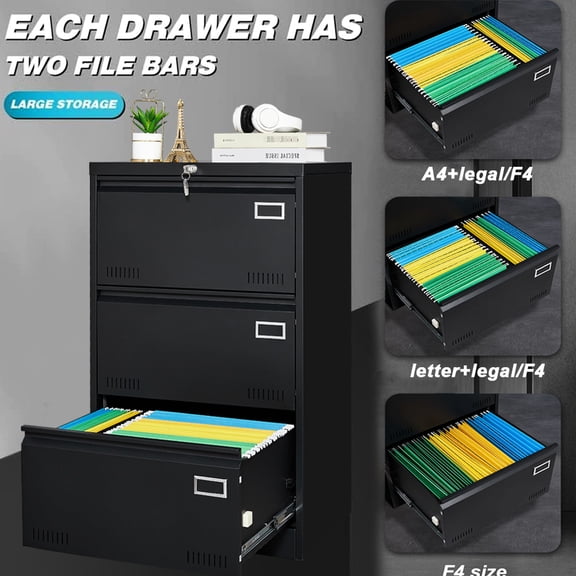 3-Drawer Filing Cabinet | Classify and Store Files Efficiently | Durable Metal with Moisture-Proof Window | Keeps Documents Dry and Safe