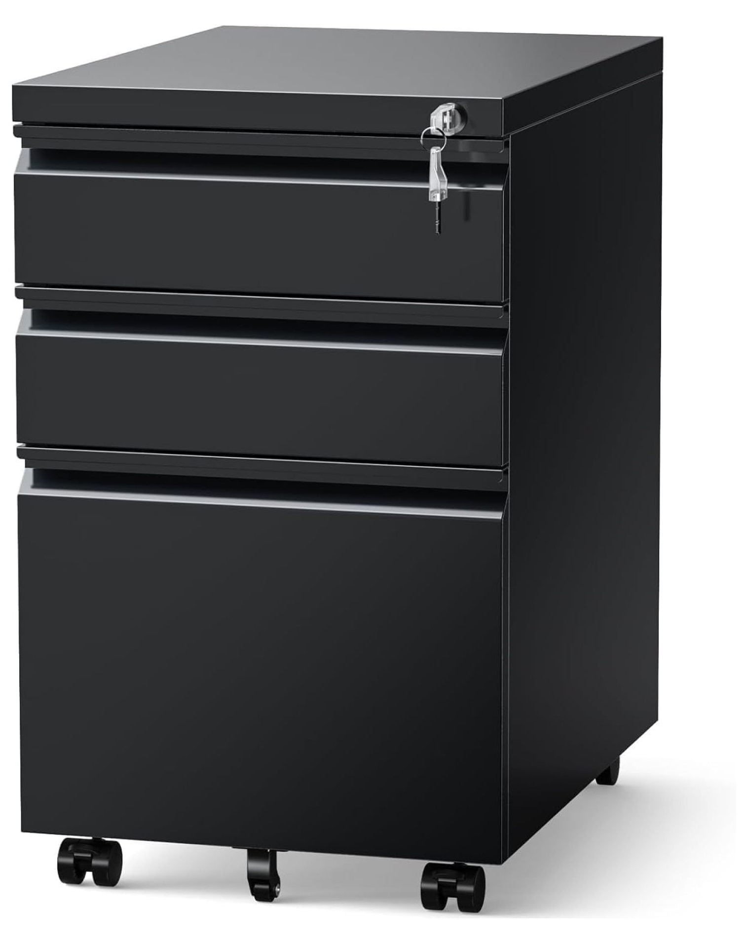 Matte Black Mobile 3-Drawer Lockable Filing Cabinet
