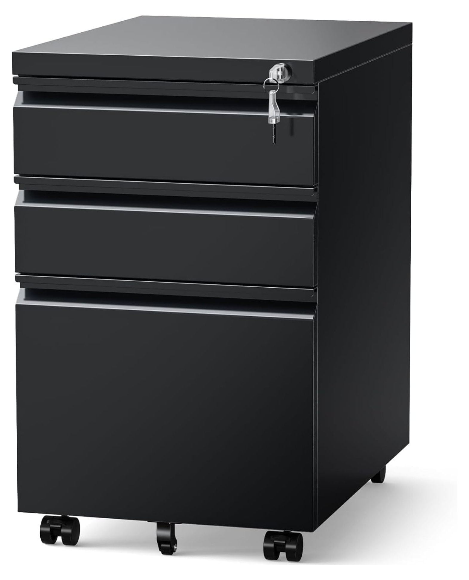 Matte Black Mobile 3-Drawer Lockable Filing Cabinet