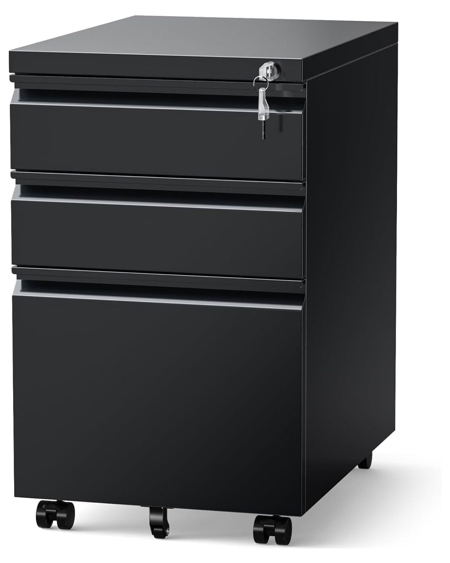 Matte Black Mobile 3-Drawer Lockable Filing Cabinet