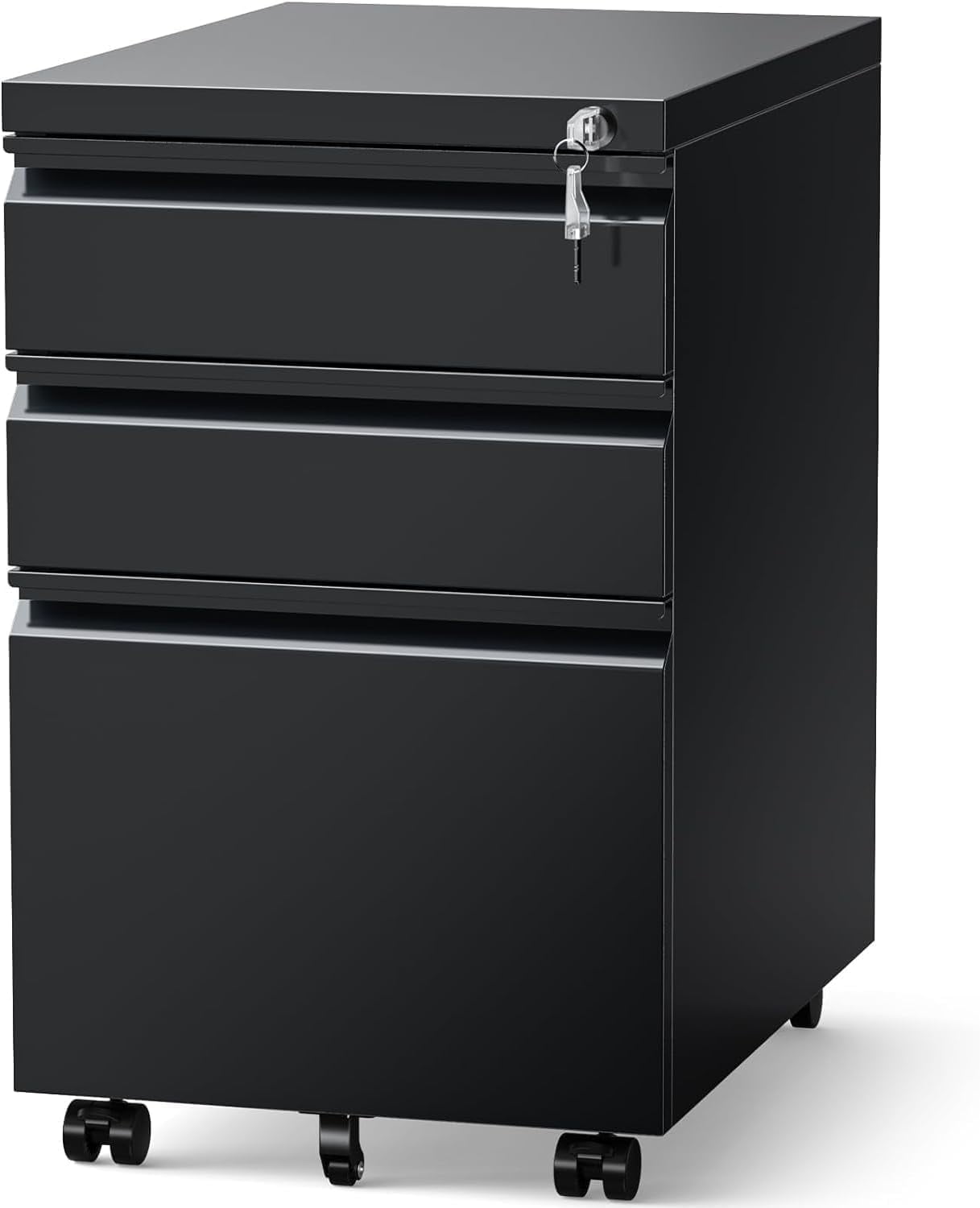 Matte Black Mobile 3-Drawer Lockable Filing Cabinet