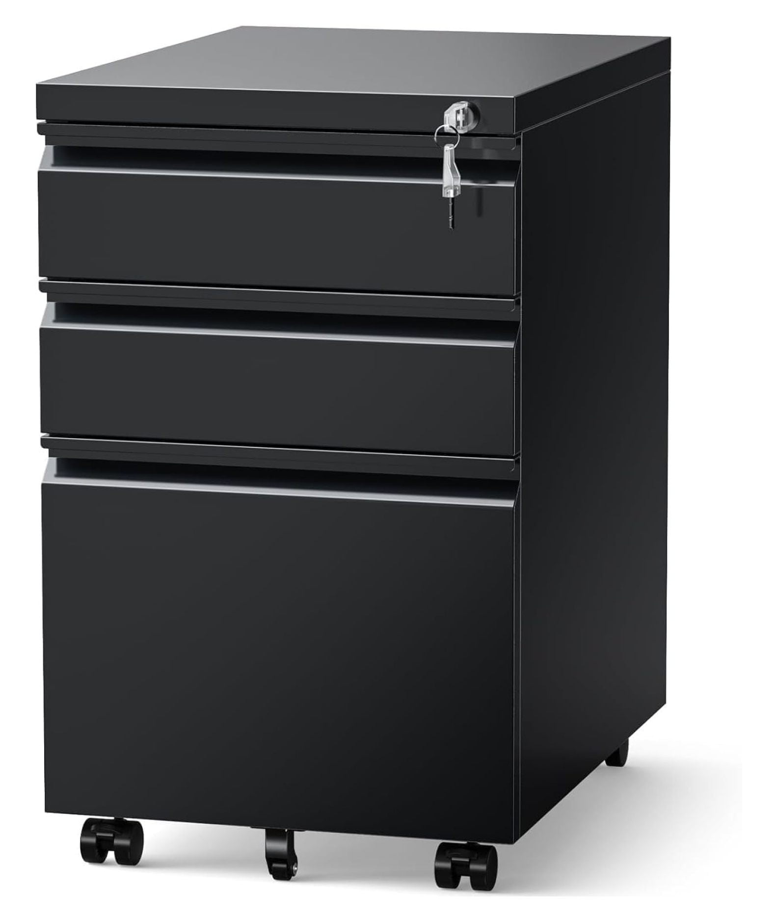 Matte Black Mobile 3-Drawer Lockable Filing Cabinet