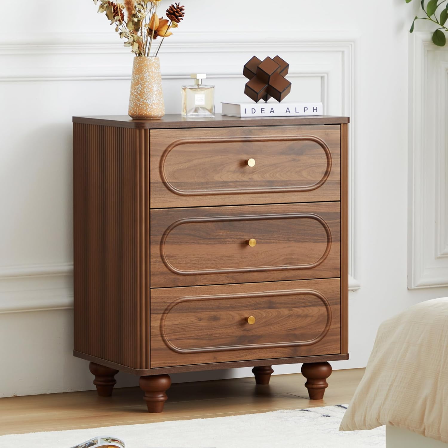 6 Drawer Fluted Dresser Cabinet, Modern Wide Wood Storage Chest For Bedroom Living Room Hallway Closet Elegant Organizer With Wavy Panels Brown
