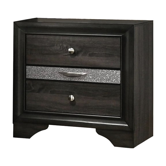 3 Drawer Gray Wooden Nightstand With Nickel - Bedroom Storage Hidden Box Contemporary Style Drawers Jewel Compartment