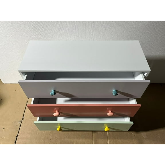 3 Drawer Kids Dresser for Nursery and Toddler Bedroom, Colorful Baby Nightstand with Anti-Tip Design, Storage Cabinet for Living Room Apartment Closet