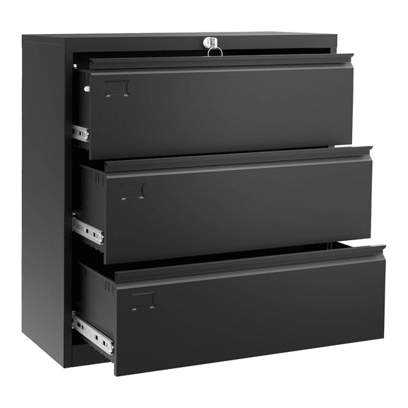 3 Drawer Lateral File Cabinet,Heavy Duty Lockable Filing Cabinet, Large Metal Storage File Cabinet for for Letter, Legal, A4 Files, Black