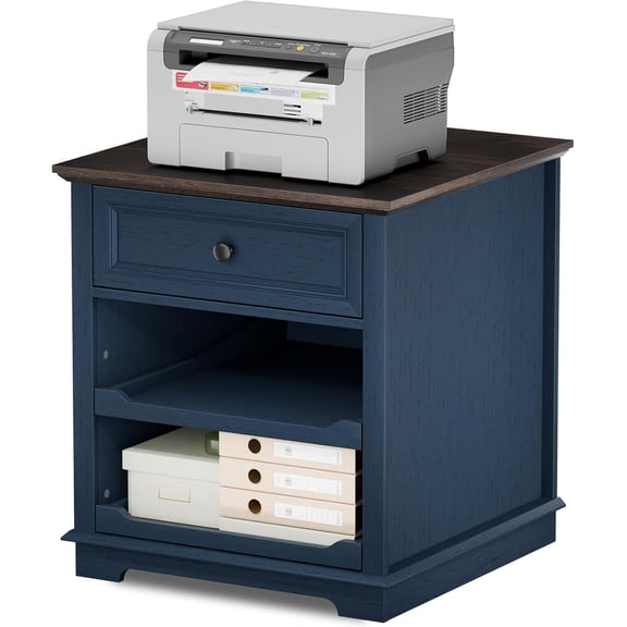 3-Drawer Lateral File Cabinet with Charging Station and Printer Stand, Open Adjustable Storage Shelves for Home Office, Blue