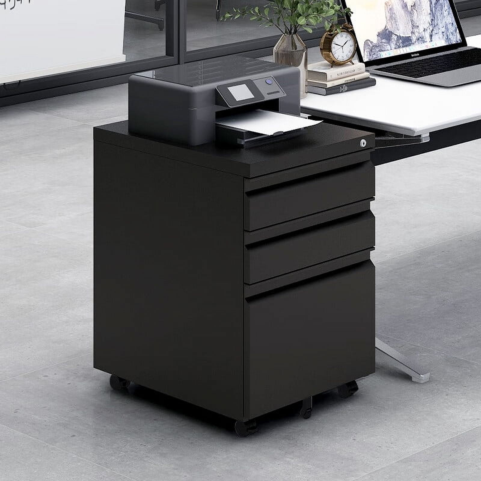 3-Drawer Lockable Mobile Metal Filing Cabinet for Letter/Legal/A4 Size, Under Desk Rolling Office Storage Cabinet with Anti-Tilt Fifth Wheel & Brake Casters, Assembly Required